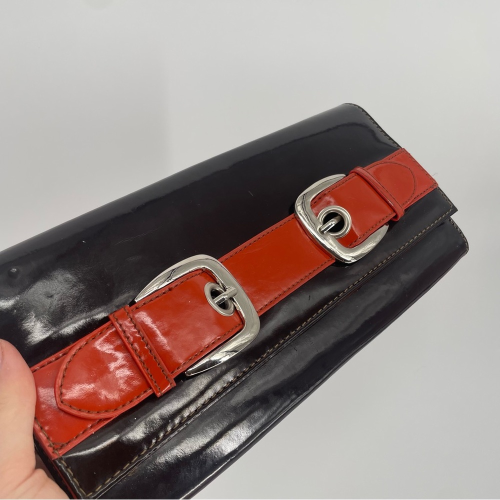 80s Candies Patent Leather Brown & Orange Mod Clutch Handbag - Picture 6 of 13